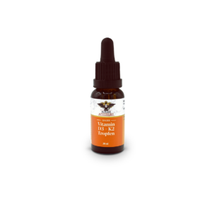 Adler Apotheke Grazer Vitamin D3/K2 Tropfen, weiß-oranges Etikett mit Adler-Logo und Produktbezeichnung. Geöffnete braune Glasflasche (20 ml) mit weiß-orangem Etikett und Adler-Logo: Adler Apotheke